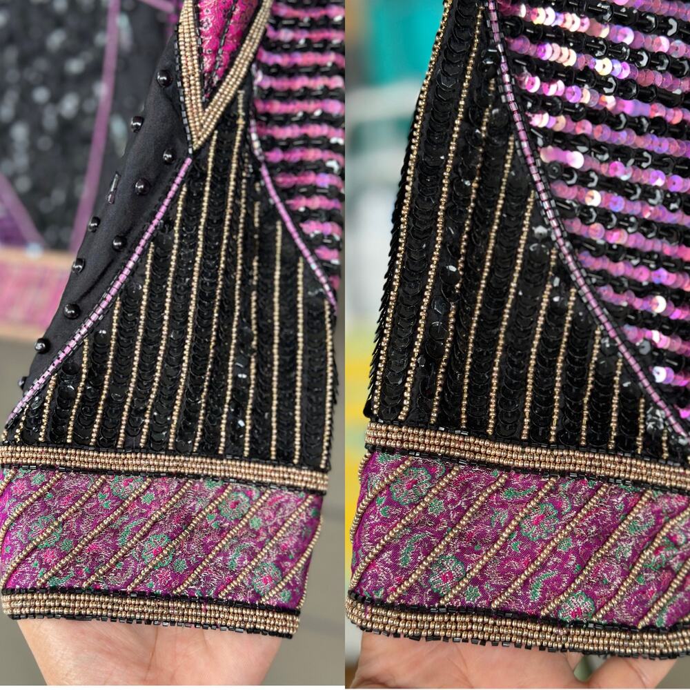 Vintage 80s Judith Ann Creations Multicolor Beaded Sequins Silk Patchwork Jacket - Picture 11 of 14